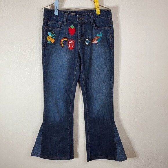 Eddie Bauer Denim - Eddie Bauer Womens 8L Flare Jeans 32x32 Repurposed Custom Patchwork Y2K 2009